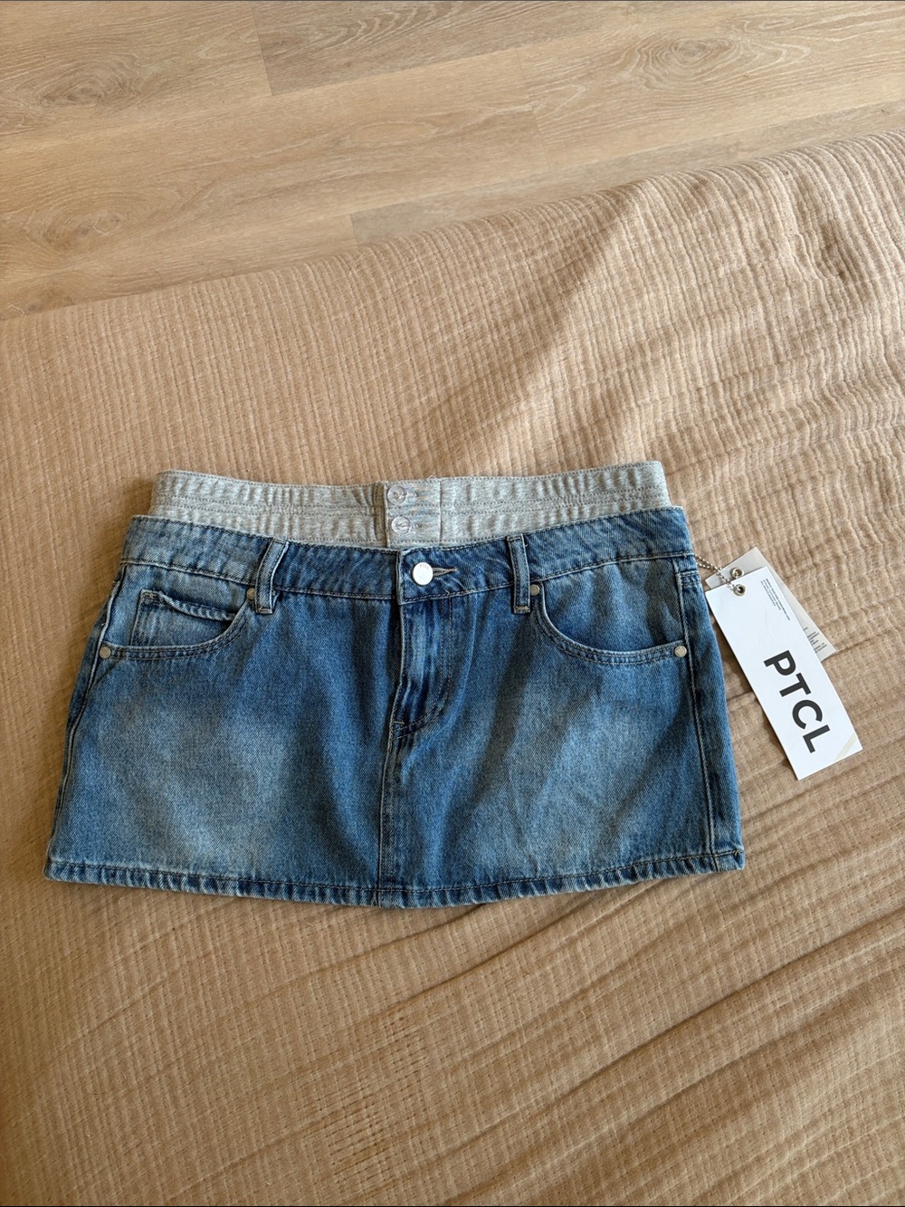 PTCL Denim Mini Skirt with Contrast Elastic Waistband - Blue